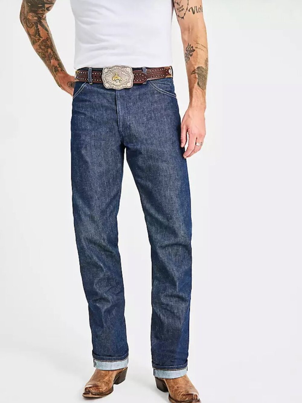 Wrangler Cowboy Cut Original Fit Selvedge Stretch Jeans 34x32 Dark Indigo